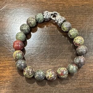 Dragon Blood Jasper Stone Bead Bracelet with Antiqued Stainless Steel Clasp